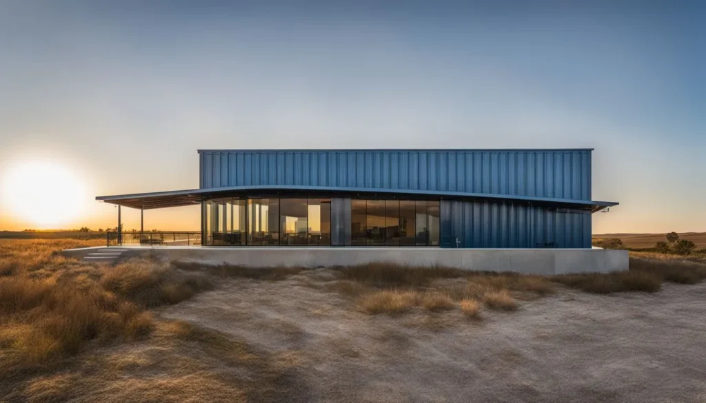 A modern standing seam metal roof against a clear blue sky captured in high resolution.